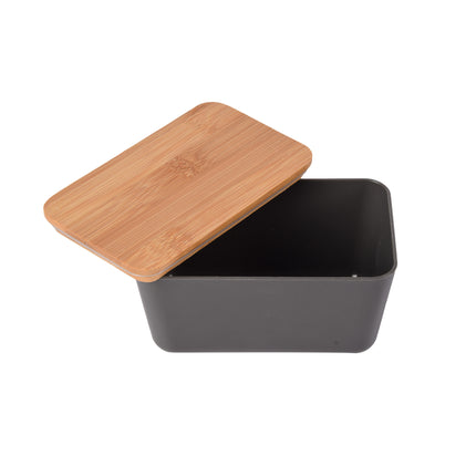Elegant Donkergrijs Opbergdoosje met Deksel - Opbergbox - Bewaarcontainer - Voedselopbergbakje - 13cm x 8cm x 7cm - Gemaakt van Hout, Plastic, Rubber - Enkele Eenheid