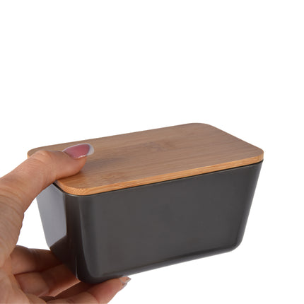Elegant Donkergrijs Opbergdoosje met Deksel - Opbergbox - Bewaarcontainer - Voedselopbergbakje - 13cm x 8cm x 7cm - Gemaakt van Hout, Plastic, Rubber - Enkele Eenheid