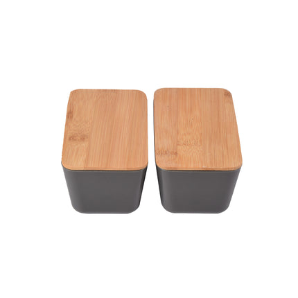 Voedsel Opbergdoos in Donker Grijs - Hout, Plastic, Rubber - 13cm x 8cm x 7cm - 2 Stuks