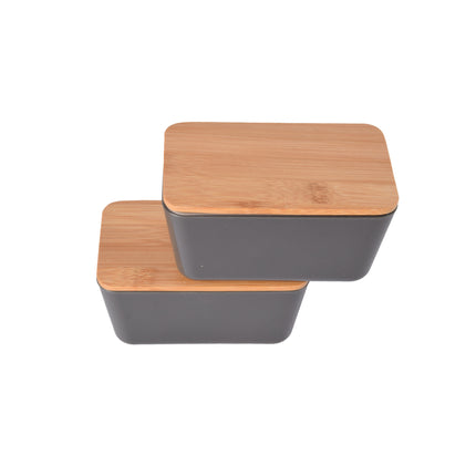 Voedsel Opbergdoos in Donker Grijs - Hout, Plastic, Rubber - 13cm x 8cm x 7cm - 2 Stuks