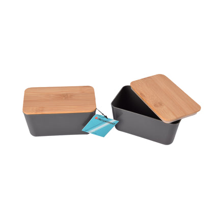 Voedsel Opbergdoos in Donker Grijs - Hout, Plastic, Rubber - 13cm x 8cm x 7cm - 2 Stuks