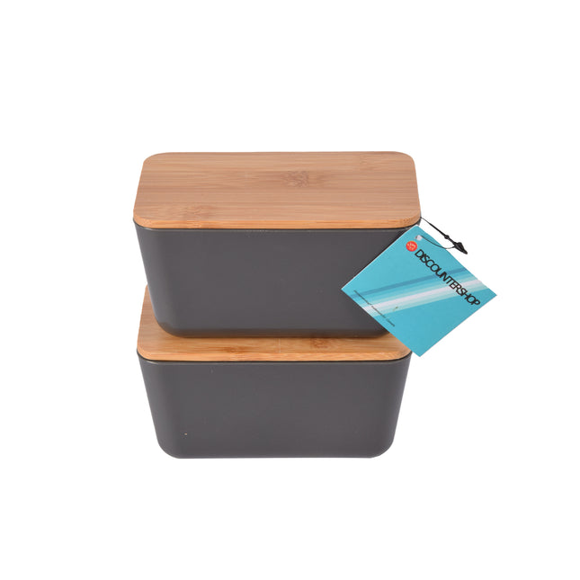 Voedsel Opbergdoos in Donker Grijs - Hout, Plastic, Rubber - 13cm x 8cm x 7cm - 2 Stuks