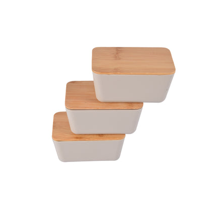 Efficiënte Opbergoplossing - Beige - Met Deksel - 13cm x 8cm x 7cm - 405g - 3 stuks