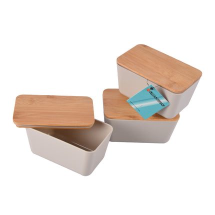 Efficiënte Opbergoplossing - Beige - Met Deksel - 13cm x 8cm x 7cm - 405g - 3 stuks