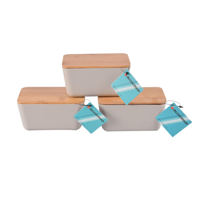 Efficiënte Opbergoplossing - Beige - Met Deksel - 13cm x 8cm x 7cm - 405g - 3 stuks