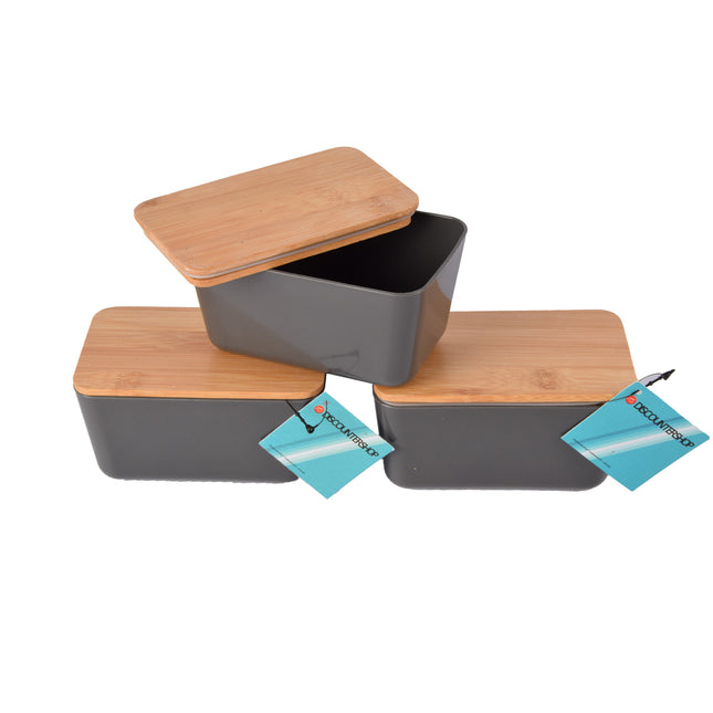 Opbergdoos met Deksel - Donker Grijs - 13cm x 8cm x 7cm - Gemaakt van Hout, Plastic en Rubber - Set van 3 stuks