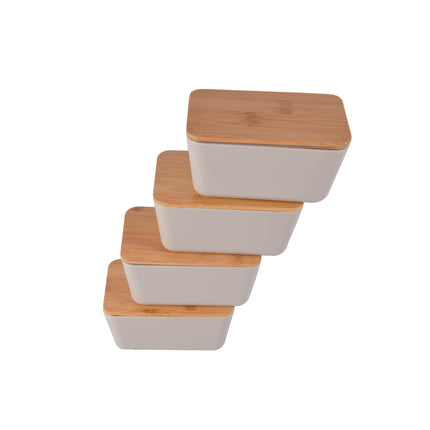 Opbergdozen met Deksel - Beige - Opbergbox - 13cm x 8cm x 7cm - 4 Stuks - Voedsel Opbergdoos 