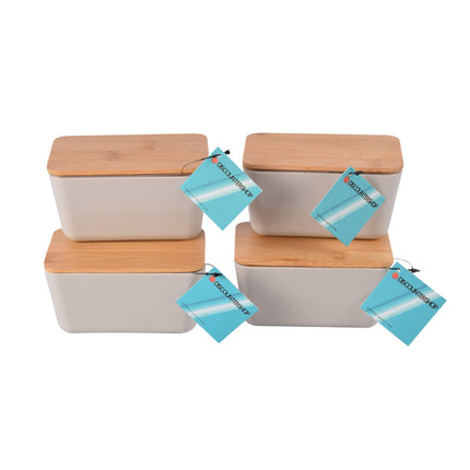 Opbergdozen met Deksel - Beige - Opbergbox - 13cm x 8cm x 7cm - 4 Stuks - Voedsel Opbergdoos 