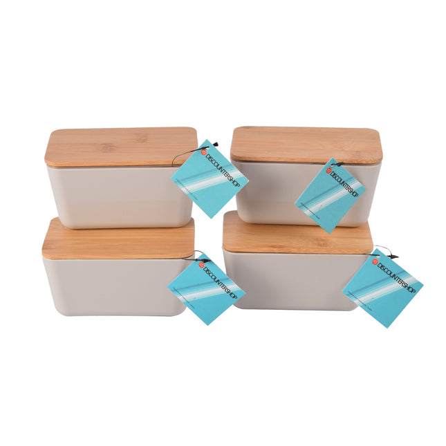Opbergdozen met Deksel - Beige - Opbergbox - 13cm x 8cm x 7cm - 4 Stuks - Voedsel Opbergdoos 