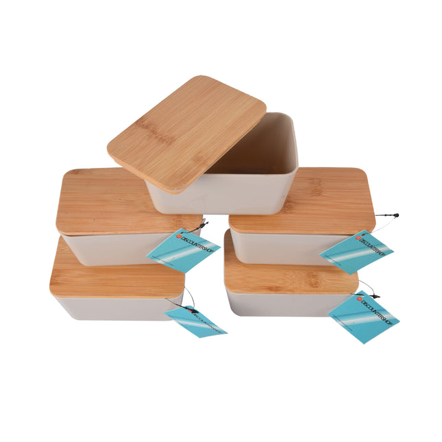 Stijlvolle Beige Opbergdoos Set - Duurzaam en Handig - 13cm x 8cm x 7cm - Hout, Plastic, Rubber - 5 Stuks