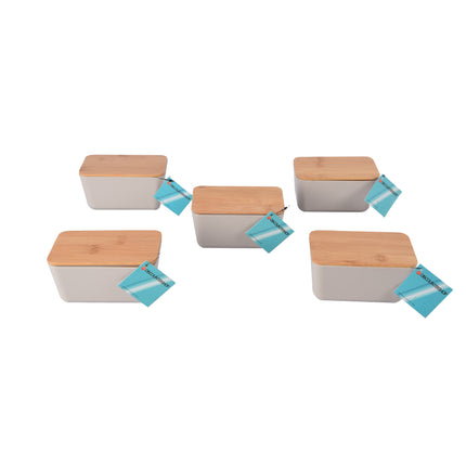 Stijlvolle Beige Opbergdoos Set - Duurzaam en Handig - 13cm x 8cm x 7cm - Hout, Plastic, Rubber - 5 Stuks