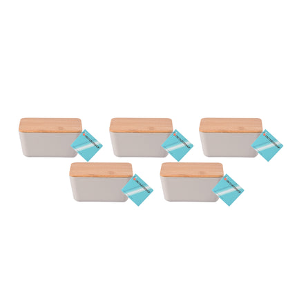 Stijlvolle Beige Opbergdoos Set - Duurzaam en Handig - 13cm x 8cm x 7cm - Hout, Plastic, Rubber - 5 Stuks