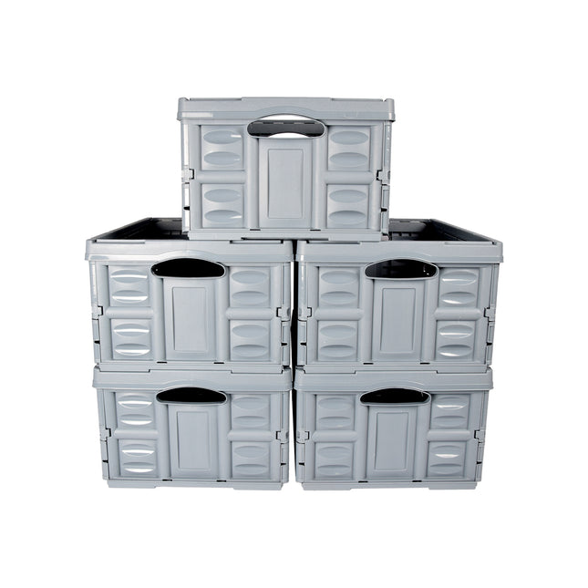 Blauwe Opvouwbare Vouwkrat 45 Liter | 5 Stuks | Gehard Plastic | Max Belasting 35 kg | 53cm x 40cm x 26cm | Maak Drive-Up Opslag Eenvoudig