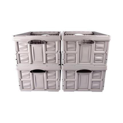 Toegang Uitmuntendheid Ontmoet Met Grijze Opvouwbare Vouwkrat 45L | 4 Delige | Gehard Plastic | Max Belasting 35 kg | 53cm x 40cm x 26cm | Sleutel tot Gemakkelijke Opslag 