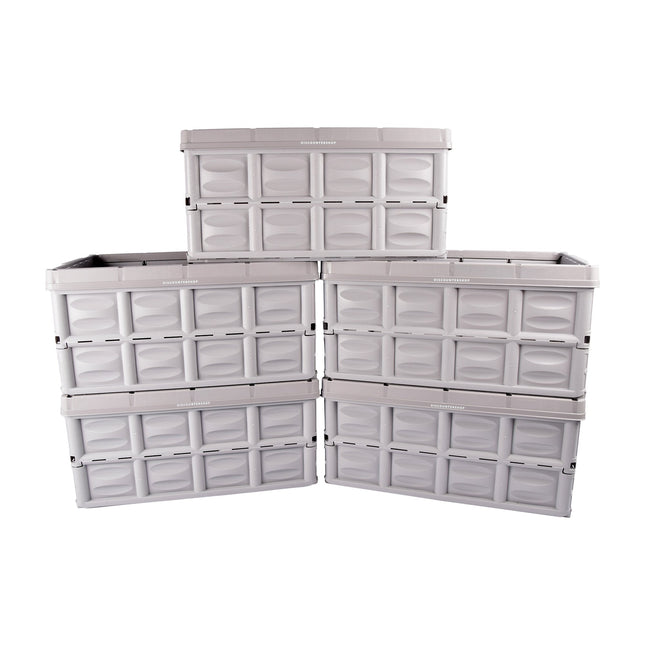 Pas Je Opslag Ervaring Aan Met Grijze Opvouwbare Vouwkrat 45L | Gehard Plastic | Max. Belasting 35 | 53cm x 40cm x 26cm | 5 Stuks | Opslag Voor Kleding en Gereedschap
