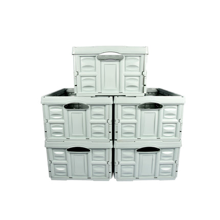 Opvouwbare Krat Van Gehard Plastic | 45 liter Capaciteit | Mintgroen | Set Van 5 | Twee Zij Handvatten | Maximaal Belasting 35 kg | Compact En Gemakkelijk Op Te Bergen