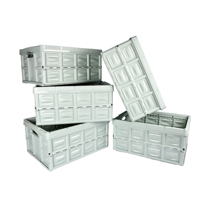 Opvouwbare Krat Van Gehard Plastic | 45 liter Capaciteit | Mintgroen | Set Van 5 | Twee Zij Handvatten | Maximaal Belasting 35 kg | Compact En Gemakkelijk Op Te Bergen