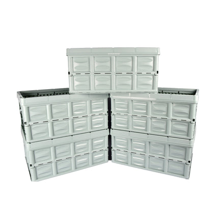 Opvouwbare Krat Van Gehard Plastic | 45 liter Capaciteit | Mintgroen | Set Van 5 | Twee Zij Handvatten | Maximaal Belasting 35 kg | Compact En Gemakkelijk Op Te Bergen