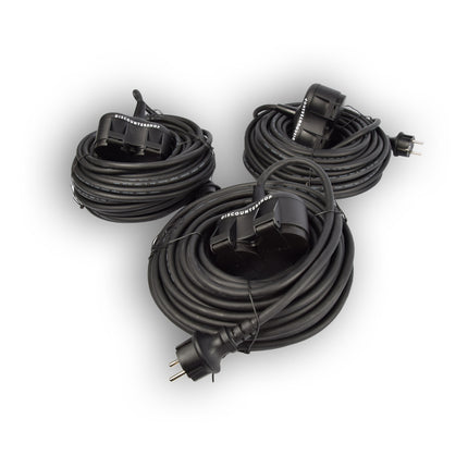 3x Robuust Rubber Verlengsnoer met 2 stopcontacten – cable - 3G1.5MM² - Zwarte - Max 3500 Watt, 20m Kabellengte - IP44 - waterbestendig - 230V