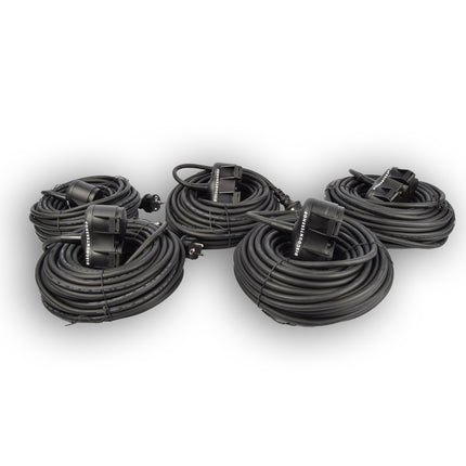 5x Robuust Rubber Verlengsnoer met 2 stopcontacten – cable - 3G1.5MM² - Zwarte - Max 3500 Watt, 20m Kabellengte - IP44 - waterbestendig - 230V