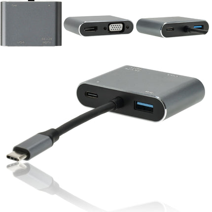 USB-C naar HDMI & VGA Adapter 4-in-1 – Verloopstuk met 4K HDMI, USB 3.0, USB-C Opladen – Geschikt voor MacBook, Laptop, iPad, Chromebook, Samsung & Meer