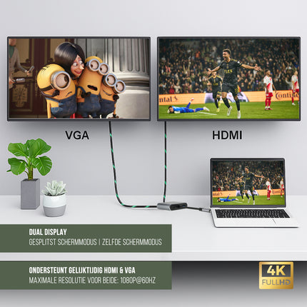 USB-C naar HDMI & VGA Adapter 4-in-1 – Verloopstuk met 4K HDMI, USB 3.0, USB-C Opladen – Geschikt voor MacBook, Laptop, iPad, Chromebook, Samsung & Meer