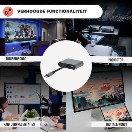 USB-C naar HDMI & VGA Adapter 4-in-1 – Verloopstuk met 4K HDMI, USB 3.0, USB-C Opladen – Geschikt voor MacBook, Laptop, iPad, Chromebook, Samsung & Meer