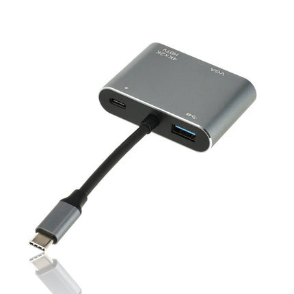 USB-C naar HDMI & VGA Adapter 4-in-1 – Verloopstuk met 4K HDMI, USB 3.0, USB-C Opladen – Geschikt voor MacBook, Laptop, iPad, Chromebook, Samsung & Meer