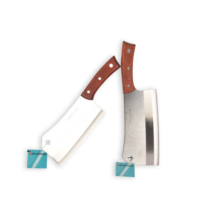 Hoogwaardig Hakmes Set - RVS en Hout - Zilver & Bruin - 2 Stuks - 859g - 33cmx10cm
