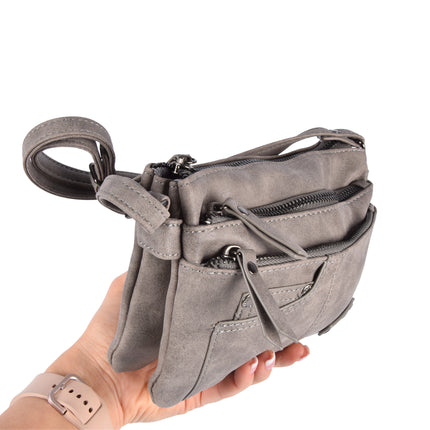 Eigentijdse Grijze PU Crossbody- en Schoudertas - Maat 20.5x14x6.5cm - Met Inbegrip van Creditcardhouder