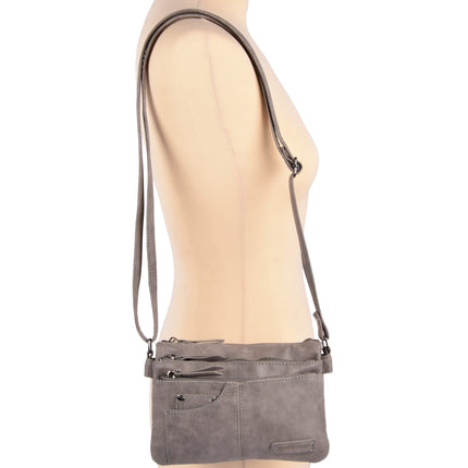 Eigentijdse Grijze PU Crossbody- en Schoudertas - Maat 20.5x14x6.5cm - Met Inbegrip van Creditcardhouder