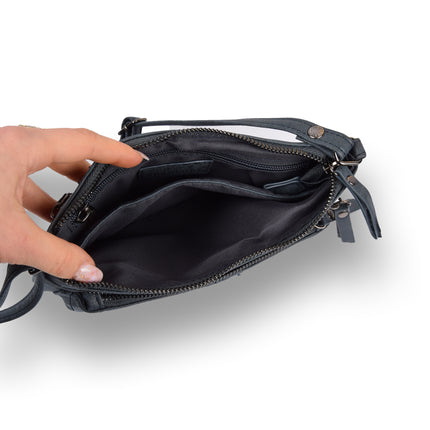 Bicky Bernard Navy Schoudertas - Compact en Lichtgewicht - 5 Vakken - Afmetingen 22.5cm x 4.5cm x 16.5cm - Polyester