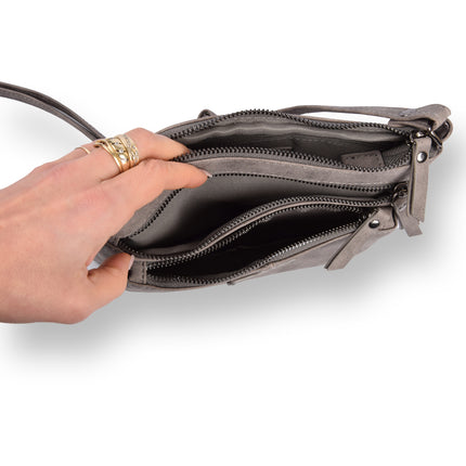 Bicky Bernard Dames Schoudertas - Grijze Kleur - 23cm x 4cm x 17cm - 1.6L - Polyester - 5 Vakken - Crossbody Tas