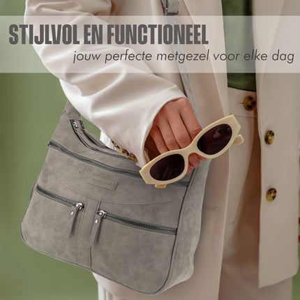 Bicky Bernard Omhang Schoudertas Ritsvakjes Trendy Tas grijs - Mid-Grey - Schoudertas dames