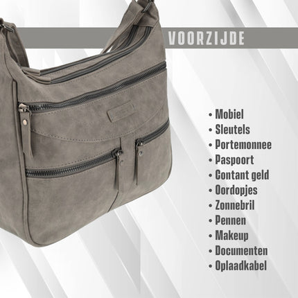 Bicky Bernard Omhang Schoudertas Ritsvakjes Trendy Tas grijs - Mid-Grey - Schoudertas dames