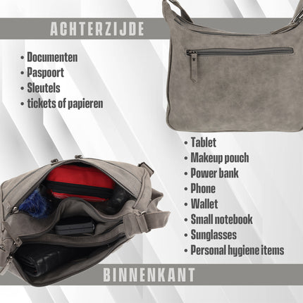 Bicky Bernard Omhang Schoudertas Ritsvakjes Trendy Tas grijs - Mid-Grey - Schoudertas dames