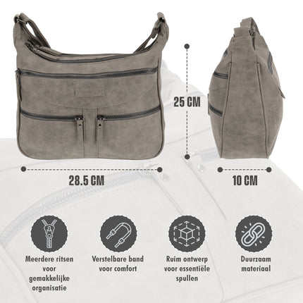 Bicky Bernard Omhang Schoudertas Ritsvakjes Trendy Tas grijs - Mid-Grey - Schoudertas dames