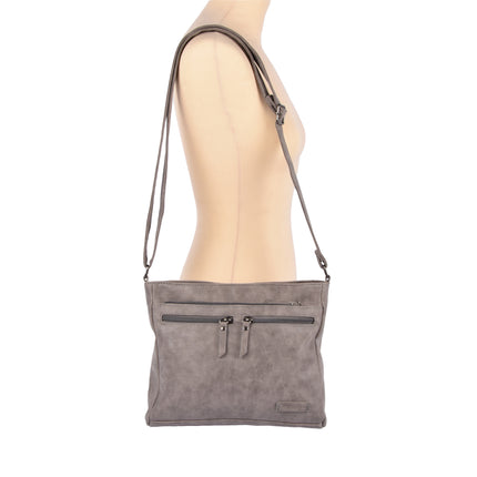 Bicky Bernard schoudertas en crossbody in grijs, inclusief creditcardhouder - Afmetingen: 30.5 x 9.5 x 25 cm - Materiaal: PU - Totaal vakken: 10.