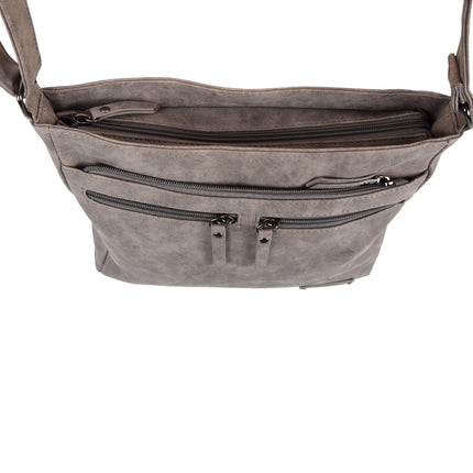 Bicky Bernard schoudertas en crossbody in grijs, inclusief creditcardhouder - Afmetingen: 30.5 x 9.5 x 25 cm - Materiaal: PU - Totaal vakken: 10.