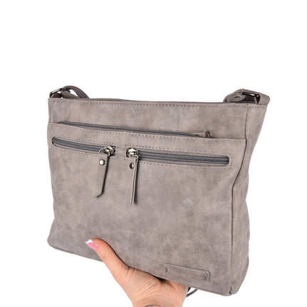 Bicky Bernard schoudertas en crossbody in grijs, inclusief creditcardhouder - Afmetingen: 30.5 x 9.5 x 25 cm - Materiaal: PU - Totaal vakken: 10.