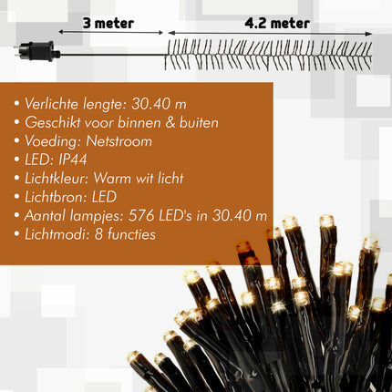 Kerstverlichting | Clusterverlichting 576 LED Warm Wit | Voor Binnen & Buiten | +8 Lichtfuncties
