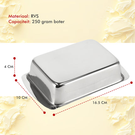 Botervloot RVS - Botervloot Roestvrij Staal - Zilver - Klassiek Ontwerp - Deksel - Voor 250g Boter - Boterschaal - Botervloot voor Koelkast of Aanrecht