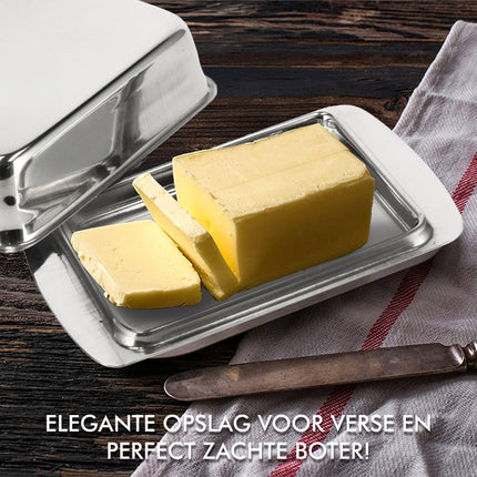 Botervloot RVS - Botervloot Roestvrij Staal - Zilver - Klassiek Ontwerp - Deksel - Voor 250g Boter - Boterschaal - Botervloot voor Koelkast of Aanrecht