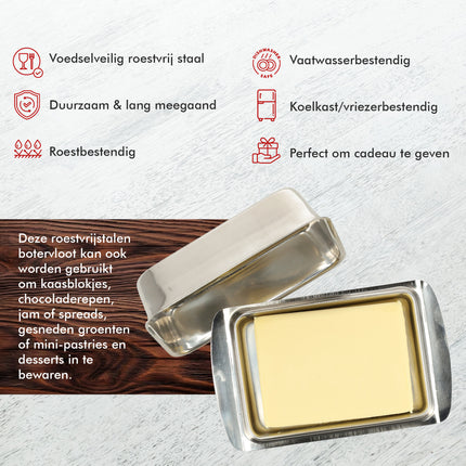 Botervloot RVS - Botervloot Roestvrij Staal - Zilver - Klassiek Ontwerp - Deksel - Voor 250g Boter - Boterschaal - Botervloot voor Koelkast of Aanrecht