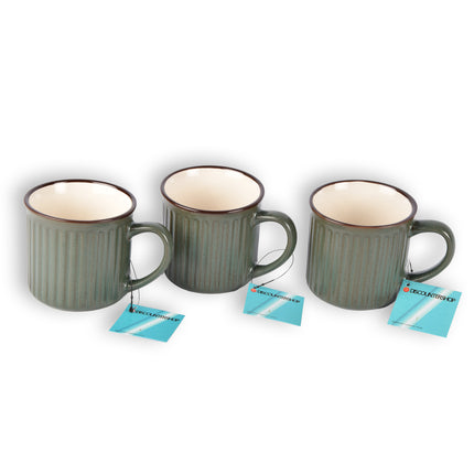 Stijlvolle Groene Koffiekopjes, Theekopjes en Koffiemokken Set - 3 stuks - Aardewerk - 250ml