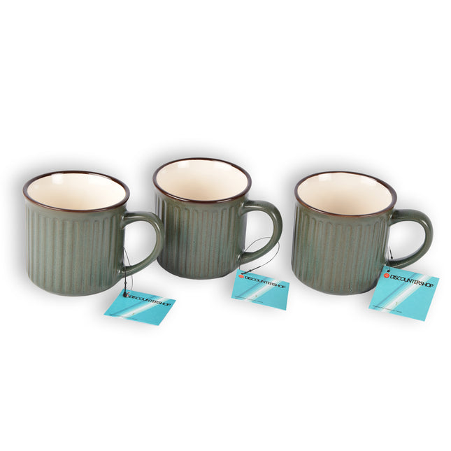 Stijlvolle Groene Koffiekopjes, Theekopjes en Koffiemokken Set - 3 stuks - Aardewerk - 250ml