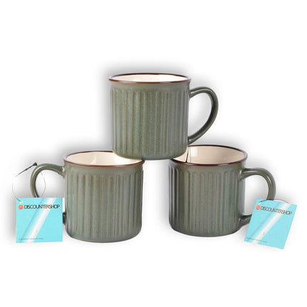 Stijlvolle Groene Koffiekopjes, Theekopjes en Koffiemokken Set - 3 stuks - Aardewerk - 250ml