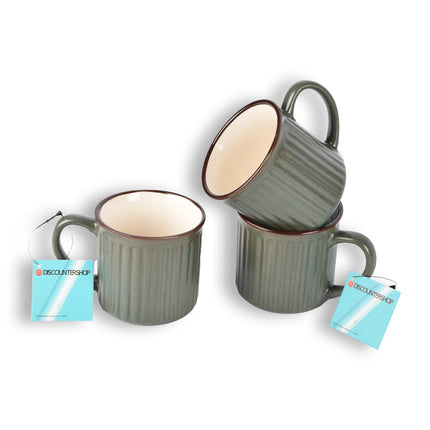 Stijlvolle Groene Koffiekopjes, Theekopjes en Koffiemokken Set - 3 stuks - Aardewerk - 250ml