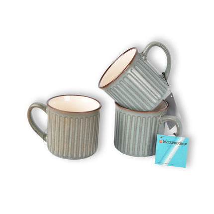 Stijlvolle Beker Set - Blauw - Aardewerk - 3 Stuks - 1014g - 13cm Breedte - 9cm Hoogte - 250ml Inhoud