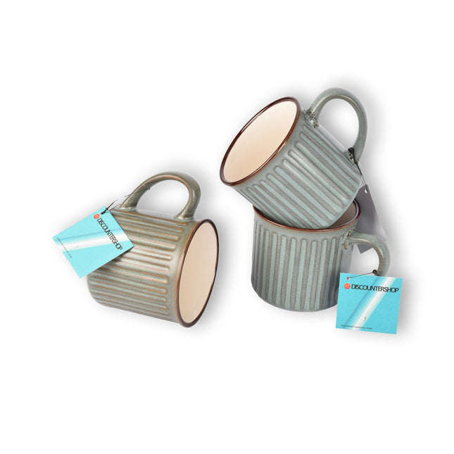 Stijlvolle Beker Set - Blauw - Aardewerk - 3 Stuks - 1014g - 13cm Breedte - 9cm Hoogte - 250ml Inhoud